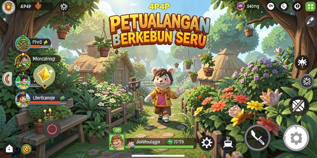 Tampilan gameplay berkebun penuh warna di 4P4P.