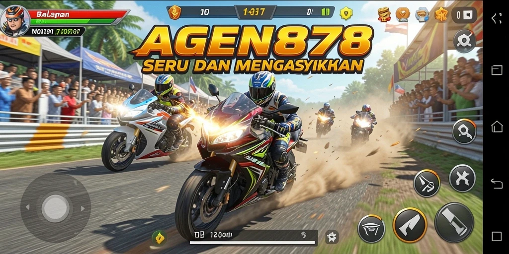 Gameplay AGEN878 menunjukkan balapan motor yang seru dan cepat.