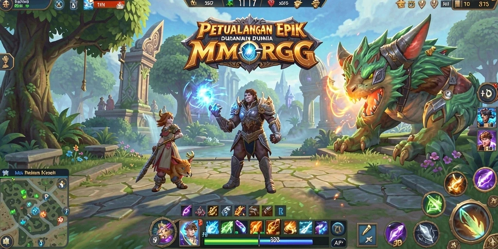 Tangkapan layar gameplay API77 menunjukkan pertempuran seru dalam petualangan MMORPG.