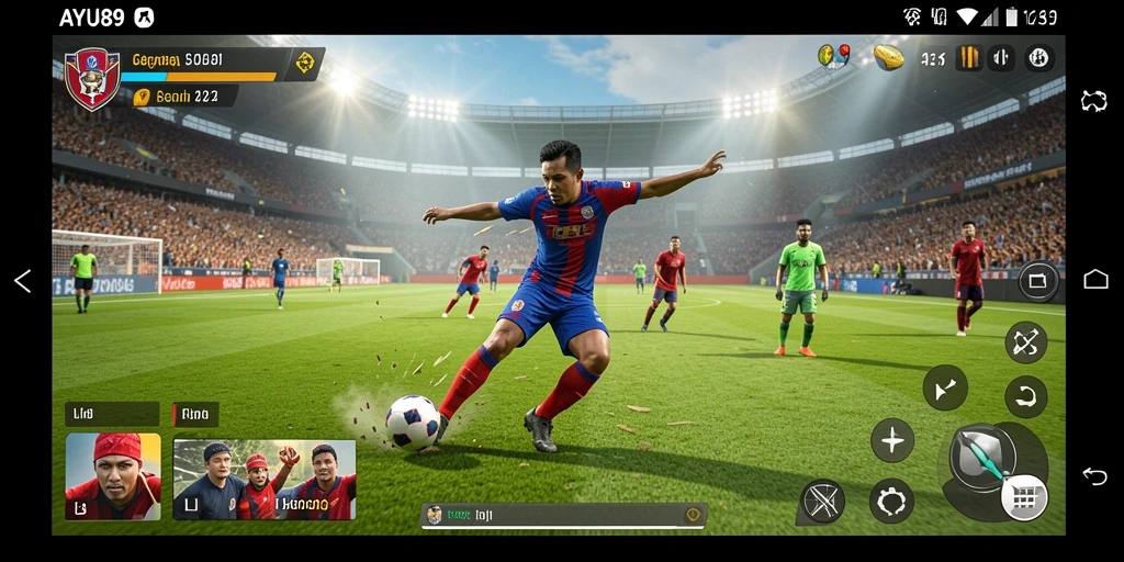 Tampilan gameplay AYU89 yang mengesankan di lapangan sepak bola.