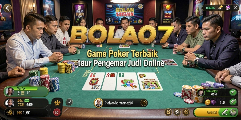 Tampilan utama gameplay BOLA07 dengan pemain poker yang sedang bermain.