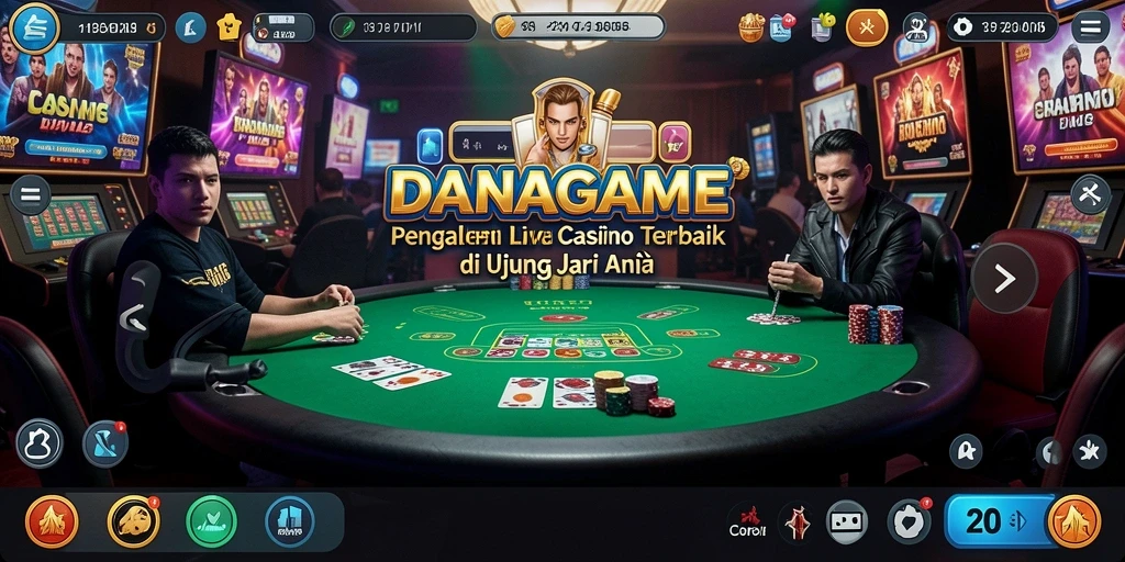 Screenshot gameplay menunjukkan dealer profesional dan interaksi pemain yang hidup.