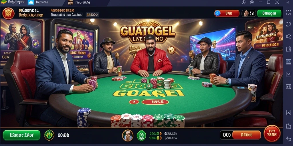 Screenshot utama GUATOGEL menampilkan suasana kehidupan kasino langsung.