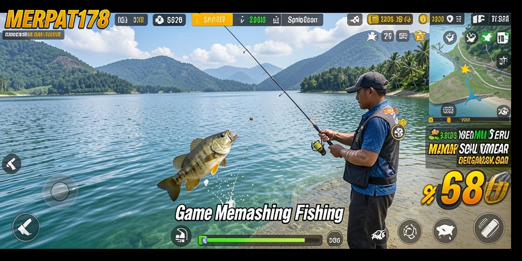 Tampilan gameplay menarik dari MERPATI178 saat memancing di laut.