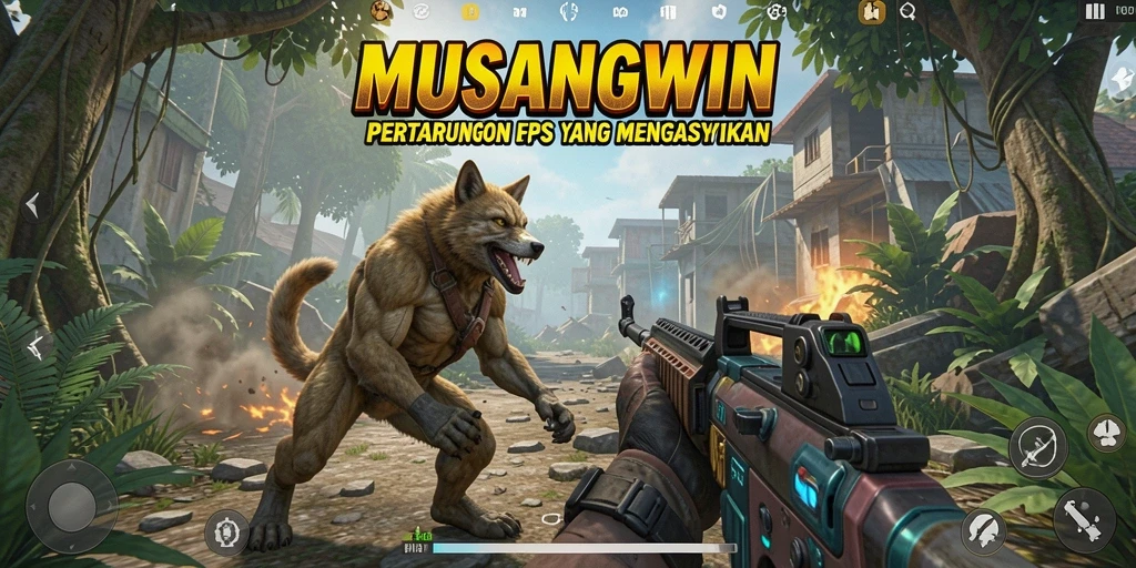 Screenshot gameplay MUSANGWIN dengan aksi pertarungan FPS yang seru.