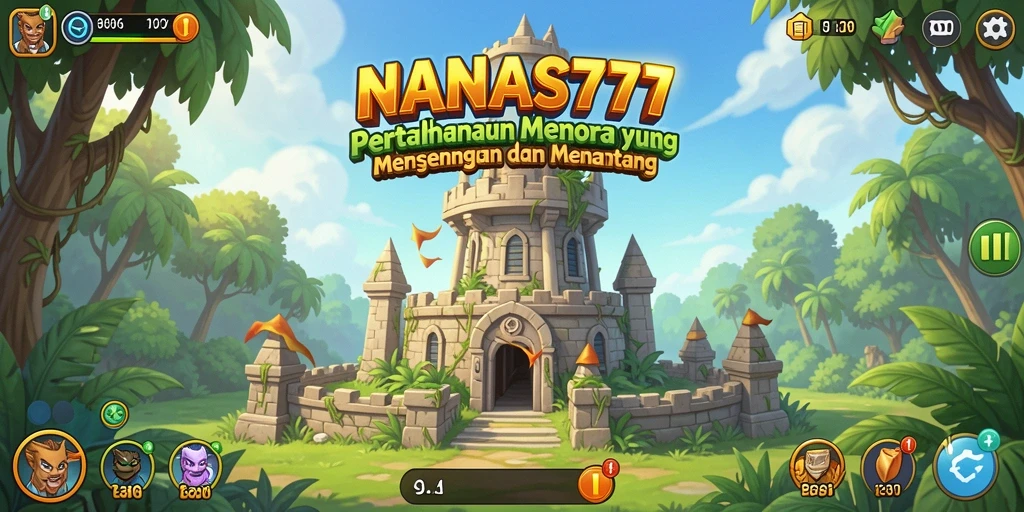 Tangkapan layar gameplay NANAS777 yang menampilkan menara dan serangan musuh.