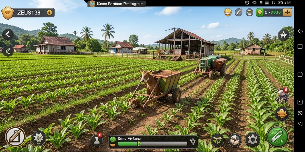 Tampilan gameplay <strong>ZEUS138</strong> saat bertani dan merawat tanaman.